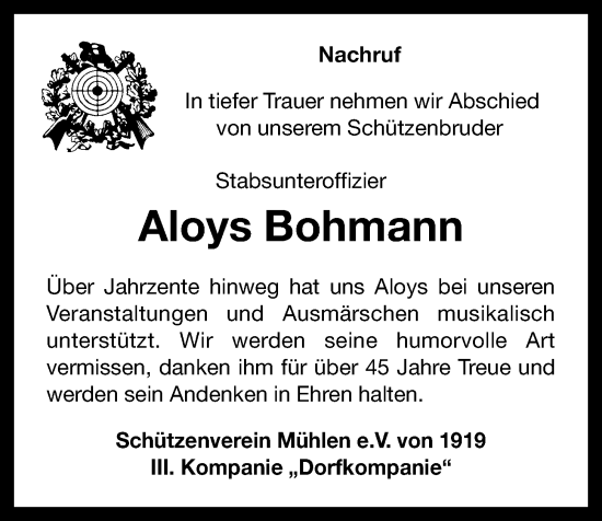 Anzeige von Aloys Bohmann von OM-Medien
