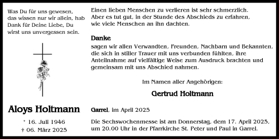 Anzeige von Aloys Holtmann von OM-Medien