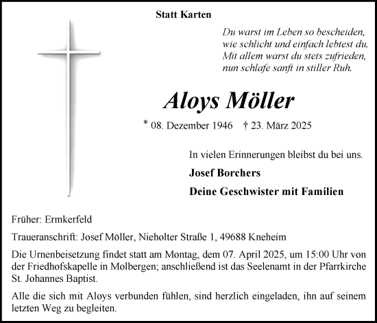 Anzeige von Aloys Möller von OM-Medien