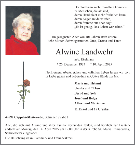 Anzeige von Alwine Landwehr von OM-Medien