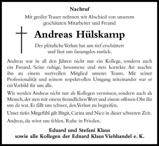 Anzeige von Andreas Hülskamp von OM-Medien