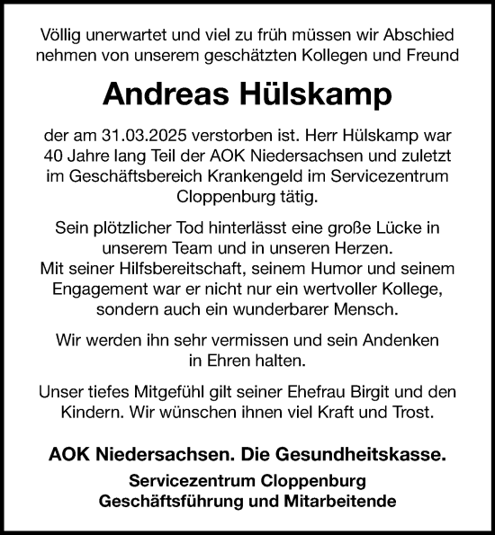 Anzeige von Andreas Hülskamp von OM-Medien