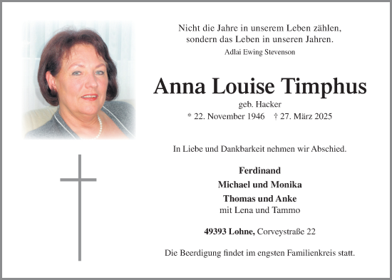 Anzeige von Anna Louise Timphus von OM-Medien