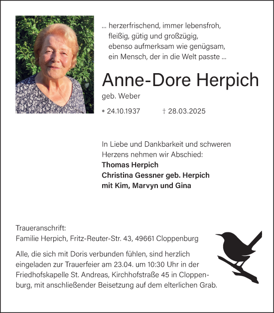 Anzeige von Anne-Dore Herpich von OM-Medien