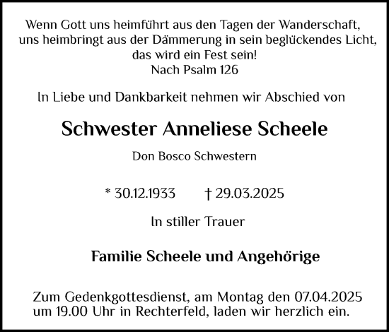 Anzeige von Anneliese Scheele von OM-Medien