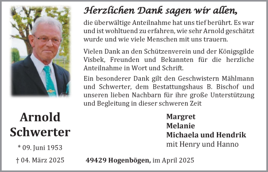 Anzeige von Arnold Schwerter von OM-Medien