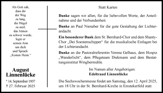 Anzeige von August Linnenlücke von OM-Medien