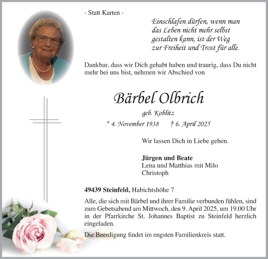 Anzeige von Bärbel Olbrich von OM-Medien