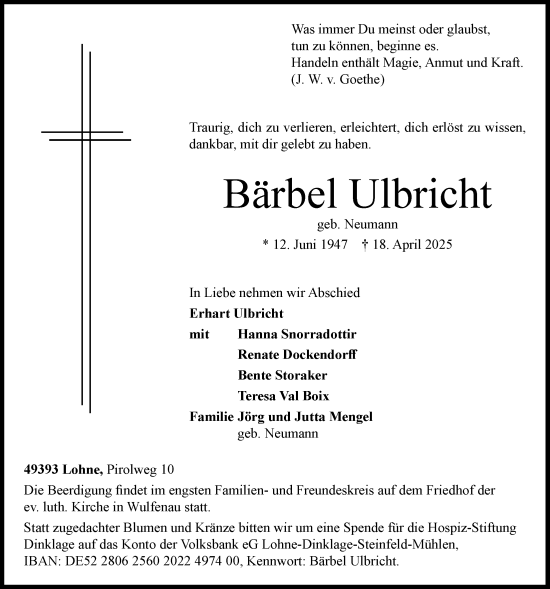 Anzeige von Bärbel Ulbricht von OM-Medien