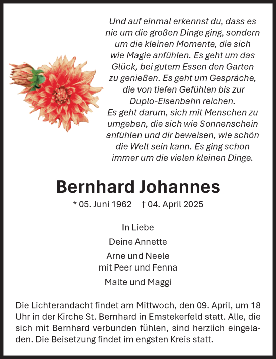 Anzeige von Bernhard Johannes von OM-Medien