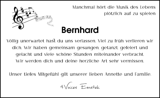 Anzeige von Bernhard Johannes von OM-Medien