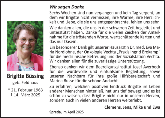 Anzeige von Brigitte Büssing von OM-Medien