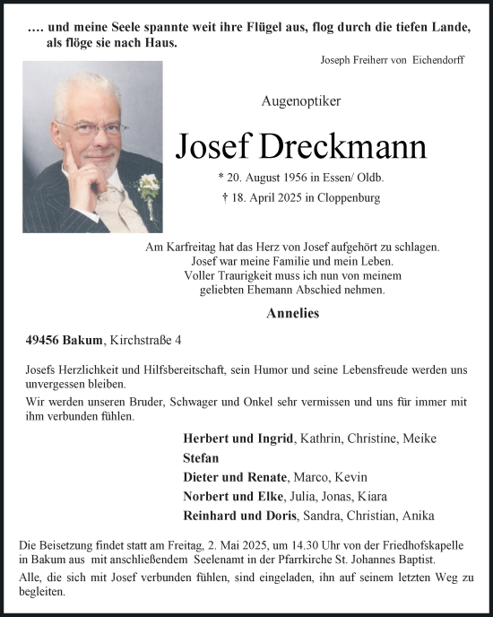 Anzeige von Josef Dreckmann  von OM-Medien