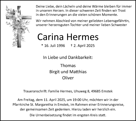 Anzeige von Carina Hermes von OM-Medien