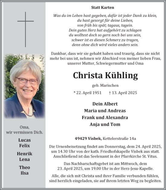 Anzeige von Christa Kühling von OM-Medien