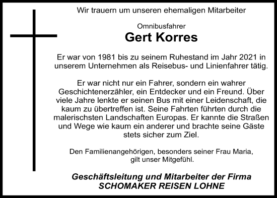 Anzeige von Gert Korres  von OM-Medien