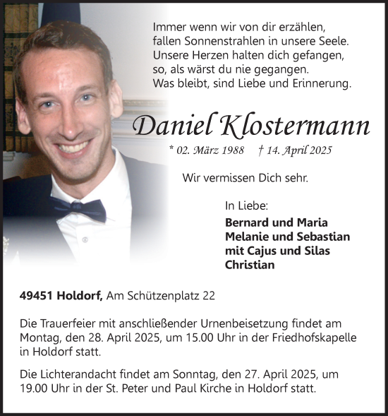 Anzeige von Daniel Klostermann von OM-Medien