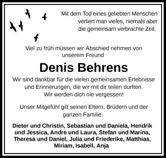 Anzeige von Denis Behrens von OM-Medien