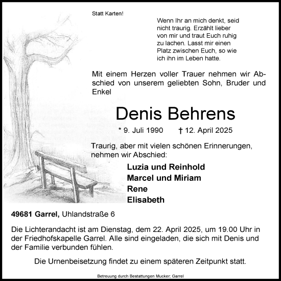 Anzeige von Denis Behrens von OM-Medien