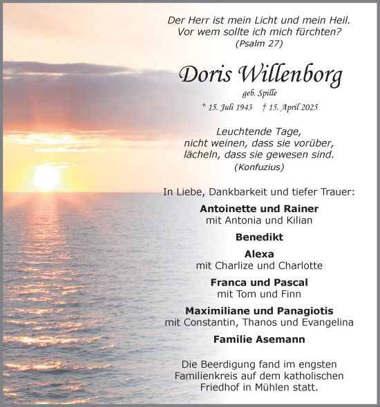 Anzeige von Doris Willenborg von OM-Medien