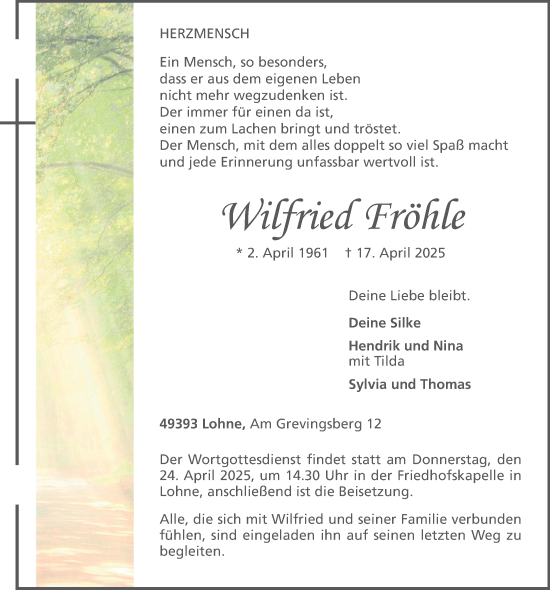 Anzeige von Wilfried Fröhle von OM-Medien