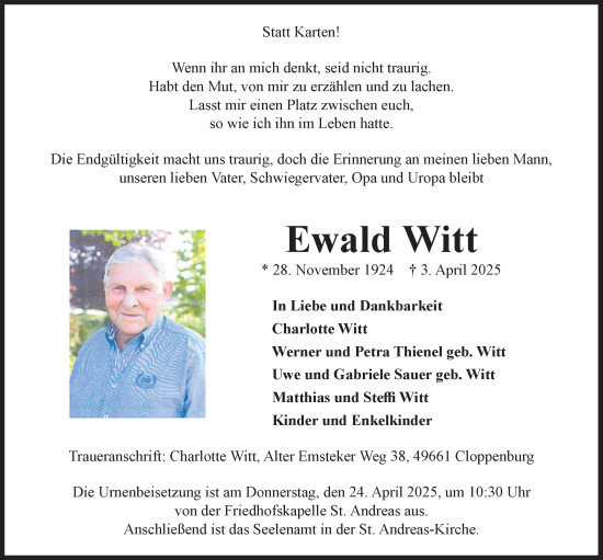 Anzeige von Ewald Witt von OM-Medien