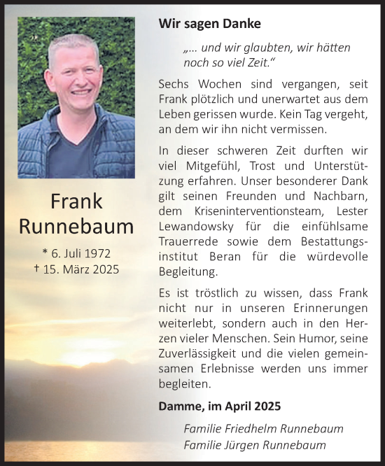 Anzeige von Frank Runnebaum von OM-Medien