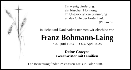 Anzeige von Franz Bohmann-Laing von OM-Medien