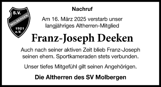 Anzeige von Franz-Joseph Deeken von OM-Medien