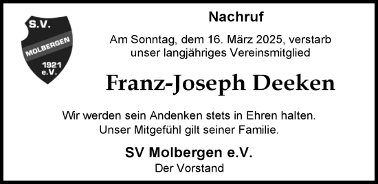 Anzeige von Franz-Joseph Deeken von OM-Medien