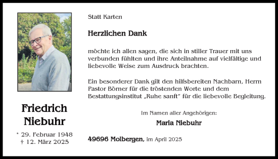 Anzeige von Friedrich Niebuhr von OM-Medien