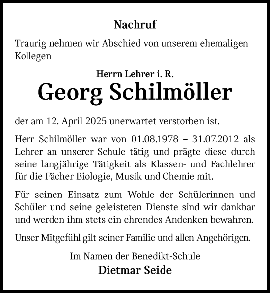 Anzeige von Georg Schilmöller von OM-Medien