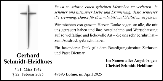 Anzeige von Gerhard Schmidt-Heidhues von OM-Medien