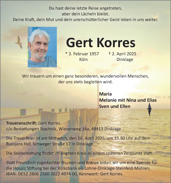 Anzeige von Gert Korres von OM-Medien