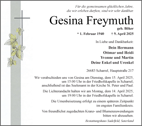 Anzeige von Gesina Freymuth von OM-Medien