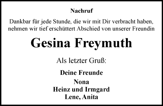 Anzeige von Gesina Freymuth von OM-Medien