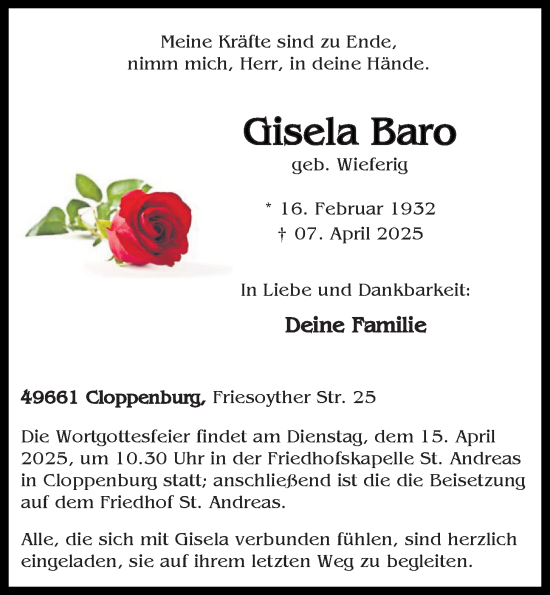 Anzeige von Gisela Barro von OM-Medien