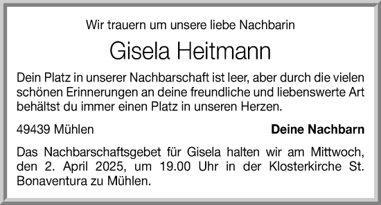 Anzeige von Gisela Heitmann von OM-Medien