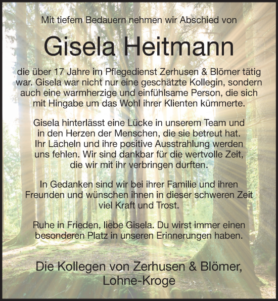 Anzeige von Gisela Heitmann von OM-Medien