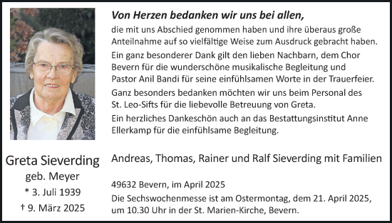 Anzeige von Greta Sieverding von OM-Medien