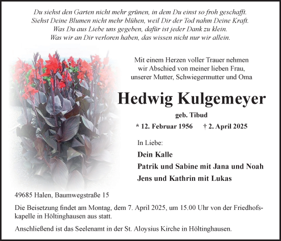 Anzeige von Hedwig Kulgemeyer von OM-Medien
