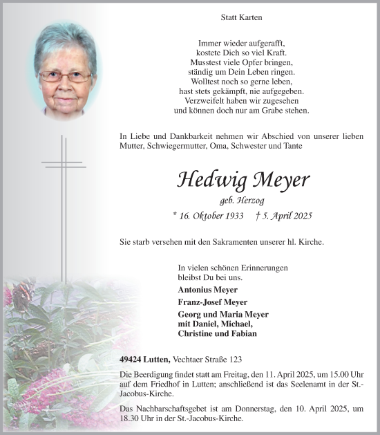 Anzeige von Hedwig Meyer von OM-Medien