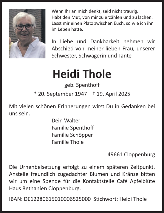 Anzeige von Heidi Thole von OM-Medien