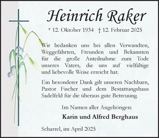 Anzeige von Heinrich Raker von OM-Medien