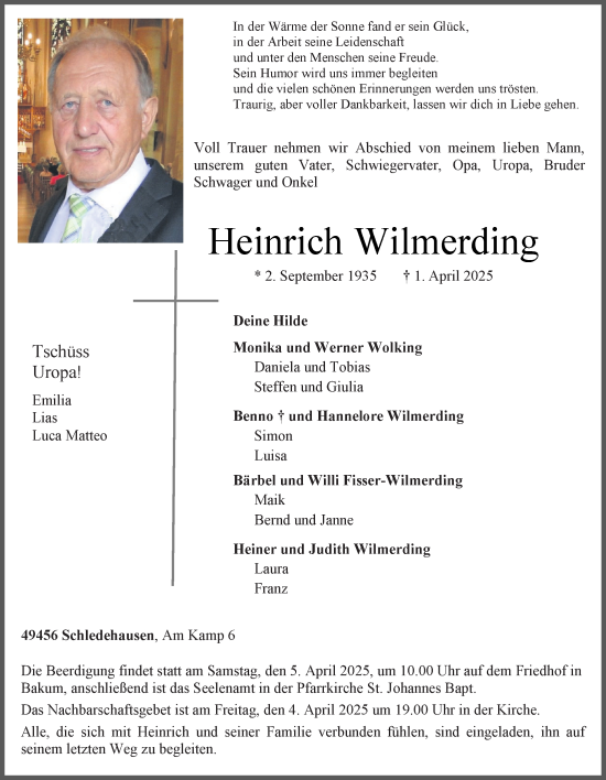 Anzeige von Heinrich Wilmerding von OM-Medien
