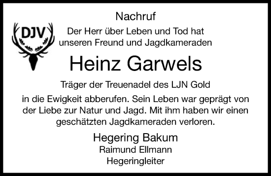 Anzeige von Heinz Garwels von OM-Medien