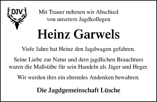 Anzeige von Heinz Garwels von OM-Medien