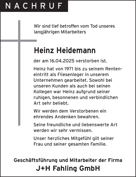 Anzeige von Heinz Heidemann von OM-Medien