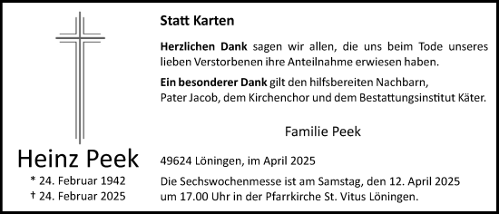Anzeige von Heinz Peek von OM-Medien