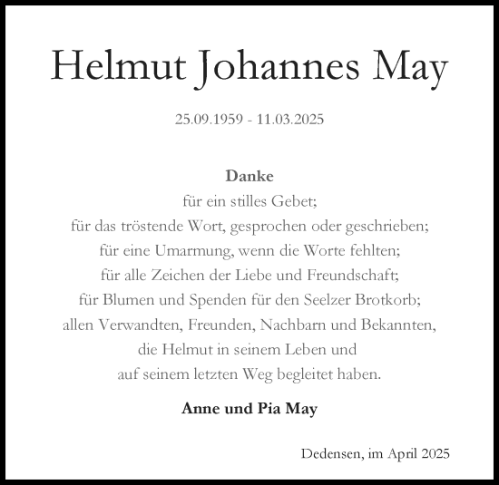 Anzeige von Helmut Johannes May von OM-Medien